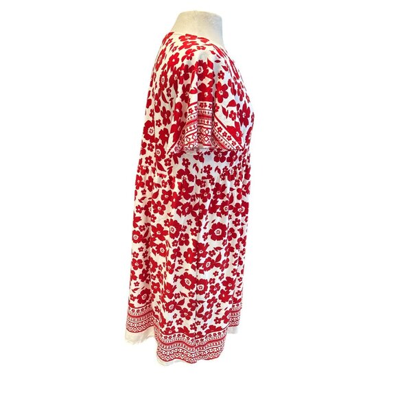 White Birch Red & White Floral Print Short Sleeve V-Neck Tunic Dress - Picture 4 of 7